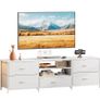 TV Stand Cabinet, TV Unit with 5 Drawers, 140 cm, White TV Console Table with Storage Organizers, Entertainment Center with Open Shelf for Living Room, Bedroom Image 9
