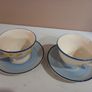 Laura Ashley Pair Large Cups Saucers Handpainted Two Teacups Daffodils Image 3