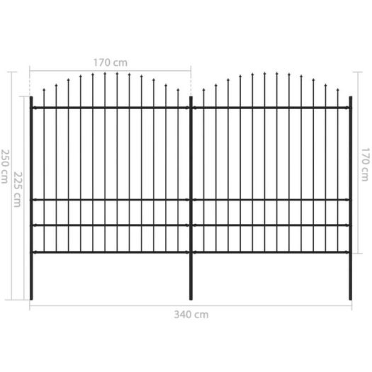 Garden Fence with Spear Top Steel (1.75-2)x3.4 m Black