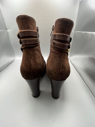 RALPH LAUREN Womens Boots UK 6 EU39 Myla High Heel Ankle Brown Suede Leather Zip