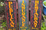 3 Vintage Hand-Painted Wooden Signs (1980s)