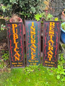 3 Vintage Hand-Painted Wooden Signs (1980s)