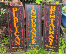 3 Vintage Hand-Painted Wooden Signs (1980s)