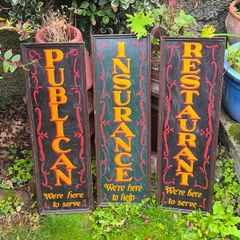 3 Vintage Hand-Painted Wooden Signs (1980s)