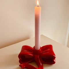 Klevering red bow candle holder sculptural ceramic ribbon design Brand New