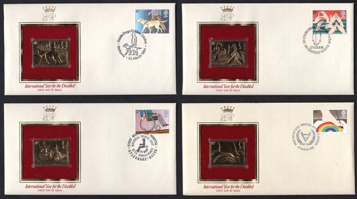 1981 Great Britain International Year for the Disabled Commemorative stamps with Gold Replica Stamp First Day Cover (FDC)
