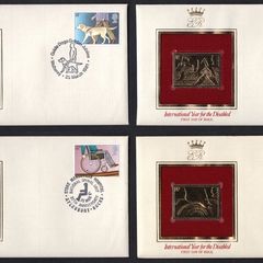 1981 Great Britain International Year for the Disabled Commemorative stamps with Gold Replica Stamp First Day Cover (FDC)