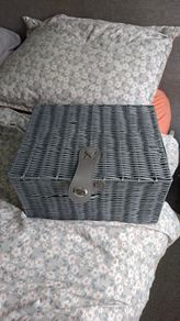 Grey Wicker type Picnic or Storage Basket for wedding items