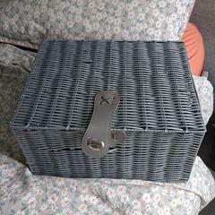 Grey Wicker type Picnic or Storage Basket for wedding items