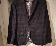 Men's Next regular Jacket, stretch fabric, Black, Brown, Blue check. Chest 112 cm 44" regular. New with Tags.