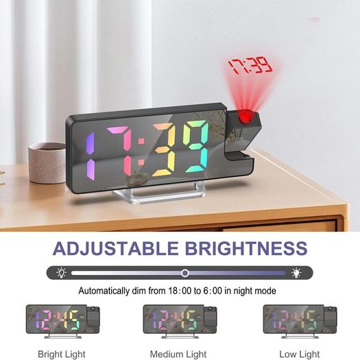 LED Projection Alarm Clocks Digital Clock for Bedroom 180 Rotatable Projector Colorful Digit Display Snooze Temperature 12/24H 4-Level Adjustable Brightness Night Mode for Home Office Decor
