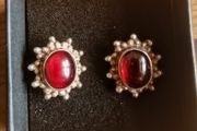 Vintage sterling detailed silver stud earrings dark red stone