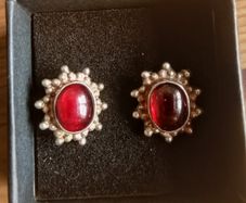 Vintage sterling detailed silver stud earrings dark red stone
