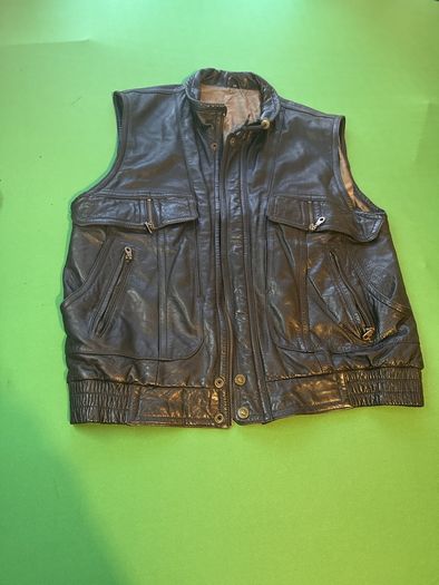 Vintage Trapper Black Leather Biker Vest