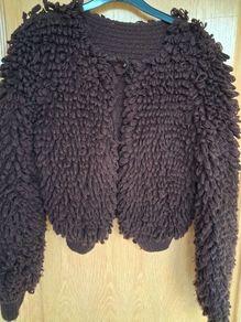 Ladies Brown 'loop stitch' hand knitted button t neck Cardigan