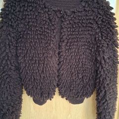 Ladies Brown 'loop stitch' hand knitted button t neck Cardigan