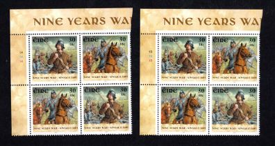 2001 Ireland Kinsale 1601 (Nine Years Wars) 30c/s8p Commemorative Stamps Plate Block 1A1A1A1A & 11B1B1B Mint Never Hinged (MNH)