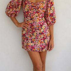 dress Bnwt Bershka 100% cotton floral dress size large off shoulder with sleeves