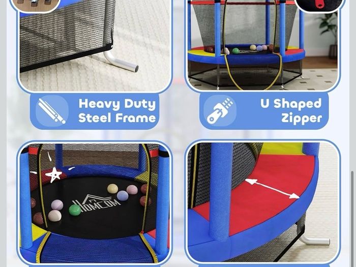 4.6FT Kids Trampoline for Toddlers Outdoor Indoor w/Enclosure Net, Steel Frame, for Ages 3-6 Years