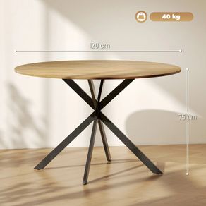 Dining Table for 4, 120 cm Industrial Kitchen Table with Wood Effect Tabletop and Steel Legs, Oak