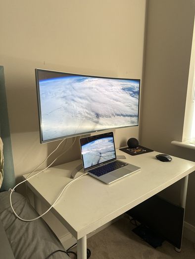 Lg 34 inch ulta wide monitor. With table included.and BachMann extension adapter.