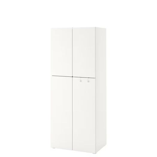 Wardrobe with 4 doors, white, with 1 clothes rail, 3 shelves