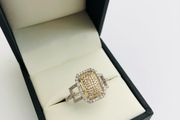 Brand New 9ct White &amp; Yellow Gold Diamond Square Halo Cluster Engagement Ring