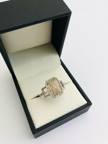Brand New 9ct White & Yellow Gold Diamond Square Halo Cluster Engagement Ring
