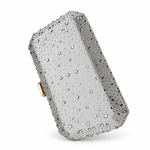 Silver Satin Rhinestone Clutch Bag Wedding or Party