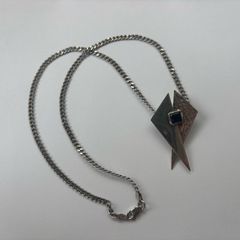 Vintage Modernist Sterling Silver Geometric Onyx Pendant Necklace