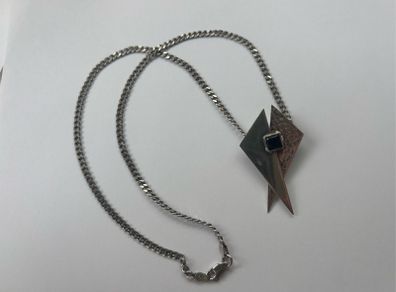 Vintage Modernist Sterling Silver Geometric Onyx Pendant Necklace