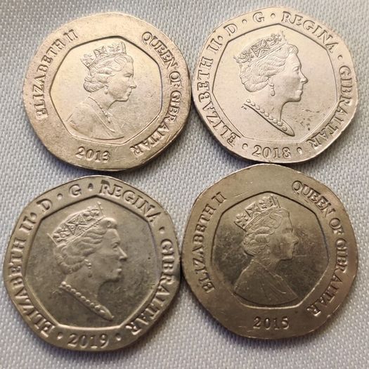 Gibraltar 20p 4 Coins 2013-15-18-19