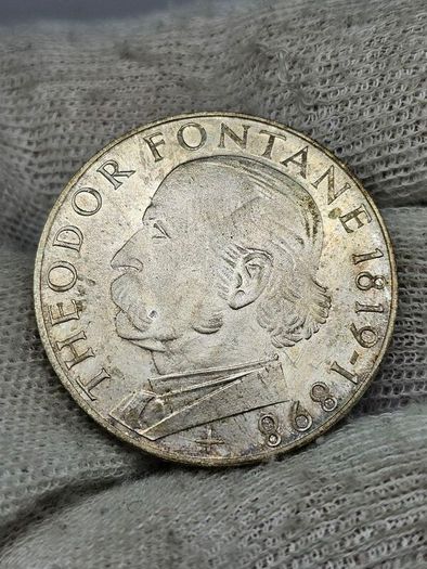 1969 G Germany 5 Mark Theodor Fontane Silver Coin