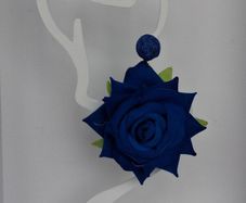 Realistic Navy Extravagant Rose with Raffia Woven Stud Earrings