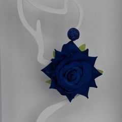 Realistic Navy Extravagant Rose with Raffia Woven Stud Earrings