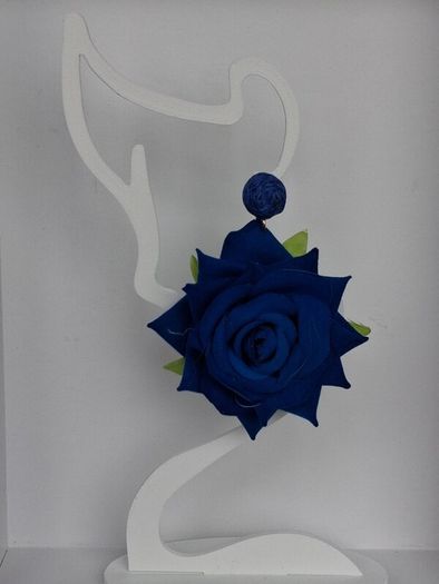 Realistic Navy Extravagant Rose with Raffia Woven Stud Earrings