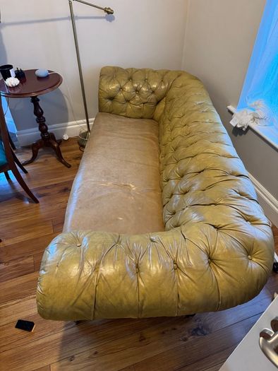 Antique Leather Chesterfield Sofa Couch - Needs Repair
