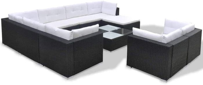 32-Piece Set Poly Rattan Sofa Lounge Set Garden Furniture, black