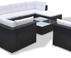 32-Piece Set Poly Rattan Sofa Lounge Set Garden Furniture, black