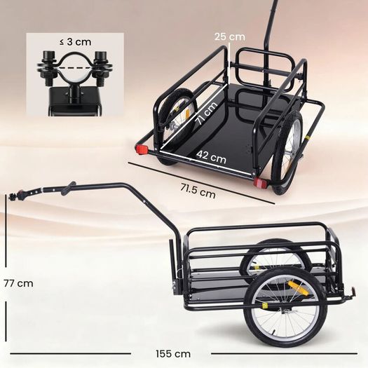 Bike Cargo Trailer Bicycle Cargo Storage Cart w/ Hitch Cycling Camping Luggage Storage Carrier Transport Steel