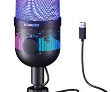 Gaming Microphone, USB Computer Microphone for PC, Mac, PS4/5, Condenser Podcast Mic for Studio Recording, for Streaming Podcast YouTube, with Led Light