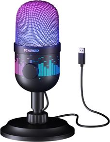 Gaming Microphone, USB Computer Microphone for PC, Mac, PS4/5, Condenser Podcast Mic for Studio Recording, for Streaming Podcast YouTube, with Led Light