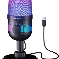 Gaming Microphone, USB Computer Microphone for PC, Mac, PS4/5, Condenser Podcast Mic for Studio Recording, for Streaming Podcast YouTube, with Led Light