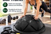 Half Exercise Ball Balance Trainer 58cm with Resistance Bands and Pump  300kg Capacity Black