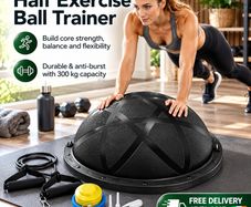 Half Exercise Ball Balance Trainer 58cm with Resistance Bands and Pump  300kg Capacity Black