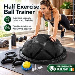 Half Exercise Ball Balance Trainer 58cm with Resistance Bands and Pump  300kg Capacity Black
