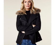 Karen Millen - WOOL Aviator Jacket - Navy - True UK 8 - BNWT RRP 260