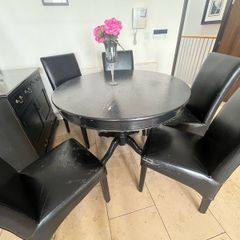 Moving Sale - Sandyford - Everything must go asap.Solid wood, heavy, ideal for upcycling.Round Black Dining Table & Faux Leather Chairs (Needs Upholstery/Refurb)