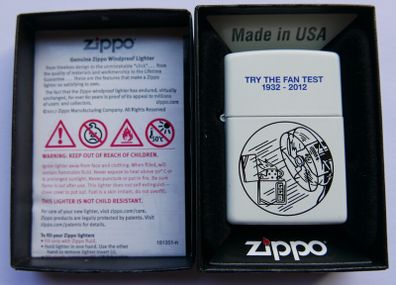 Zippo Try The Fan Test White Matte Zippo Lighter Mint In Box