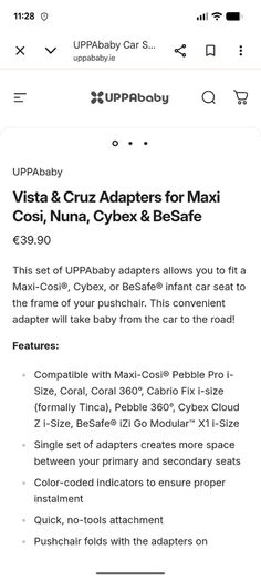 Uppababy Vista & Cruz Car Seat Adapters